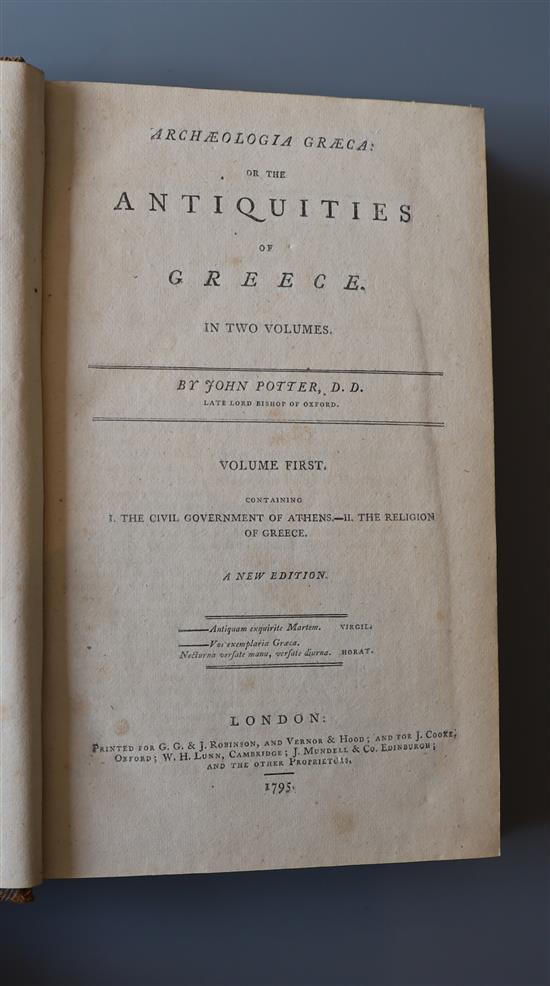 Potter, John - Archaelogica Graeca, or the Antiquities of Greece, 2 vols, 8vo, contemporary calf gilt, with 31 plates,